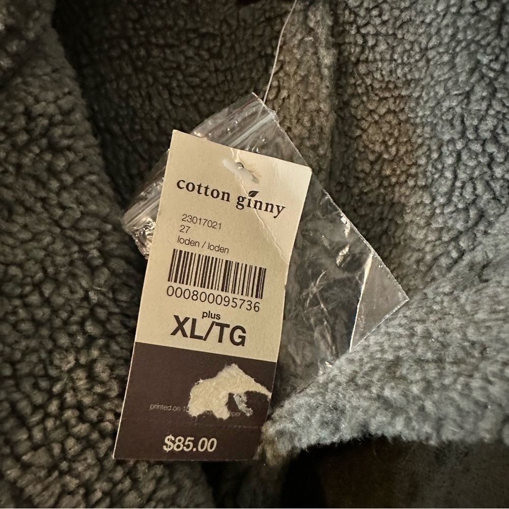 Cotton Ginny Green Vegan Fleece Lined Vest Toggle Closure Size Plus XL NWT - Picture 8 of 10